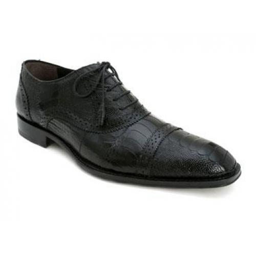 Mezlan "Bates" Black Genuine All-Over Ostrich Cap-Toe Shoes